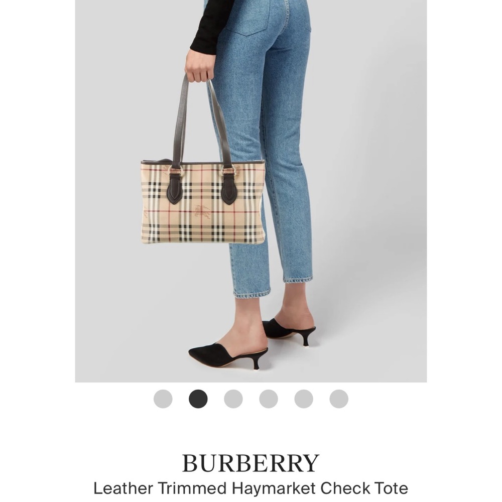 Burberry Leather Trimmed Haymarket Check Tote